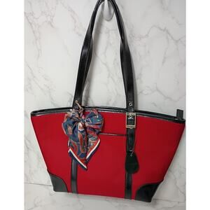 Red & Black Large Tote Bag with Multicolor Bow Bag Charm - NEW
